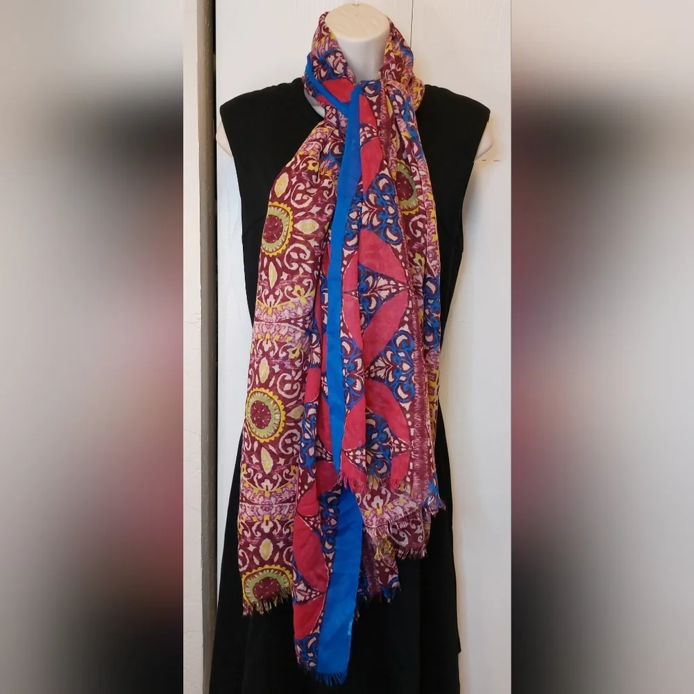Multicolor Scarf Wrap Shawl Accessory Colorful Boho Gypsy Fringe Batik Pretty